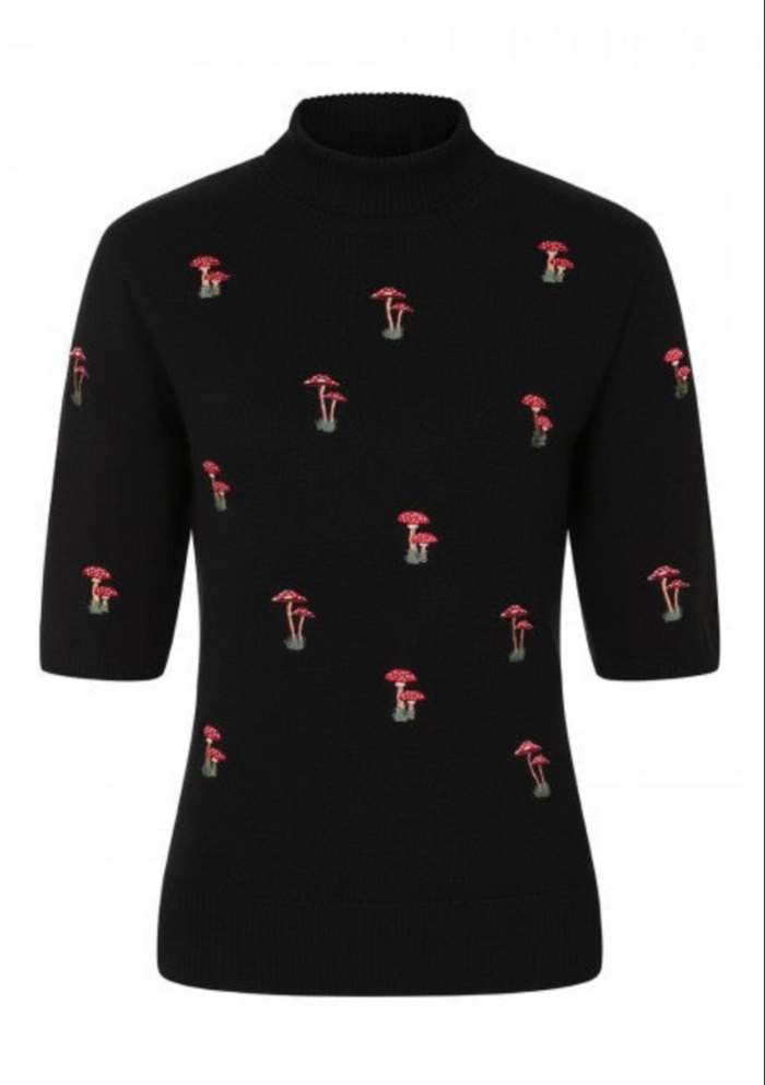 Kurzarm Pullover Mushroom Dreams,Schwarz