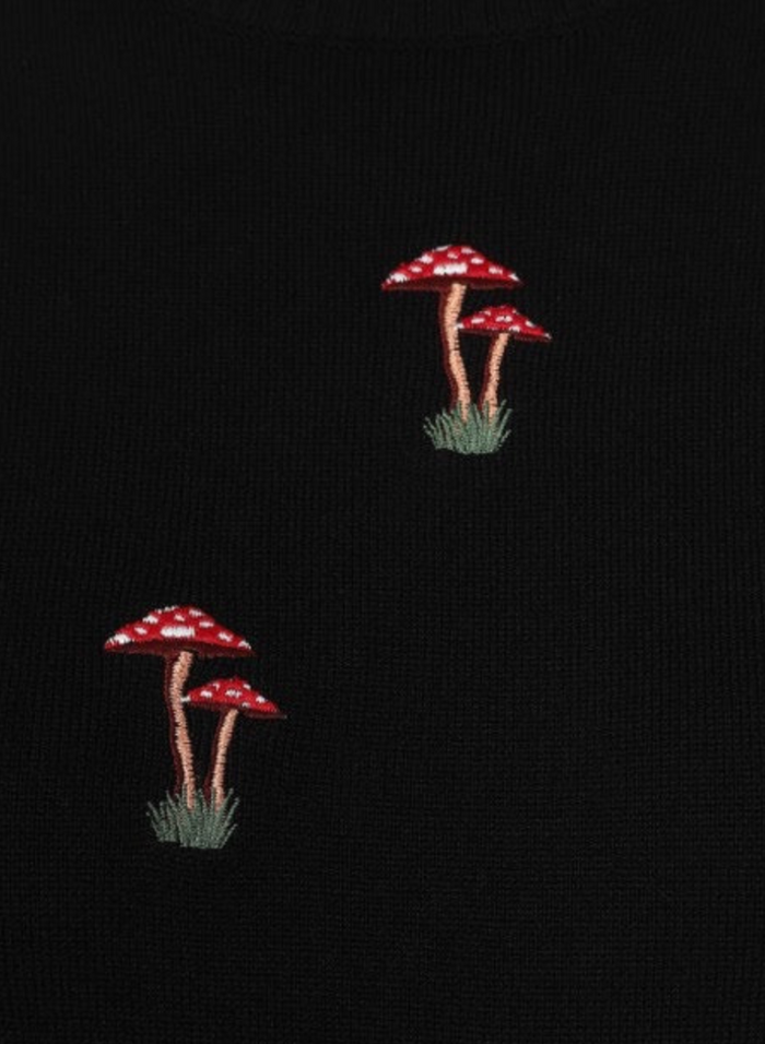 Kurzarm Pullover Mushroom Dreams,Schwarz