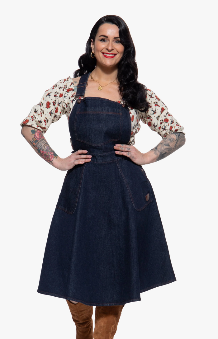 Latzkleid 'Josie' in Denim, Plus Size