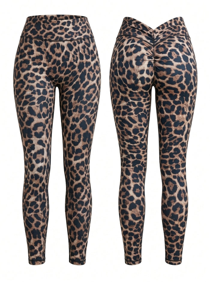 Leopard Deep V Back Scrunch Bum Leggings