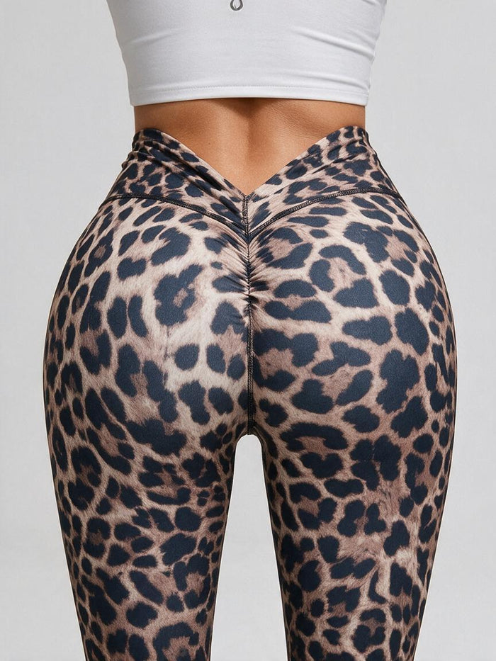 Leopard Deep V Back Scrunch Bum Leggings