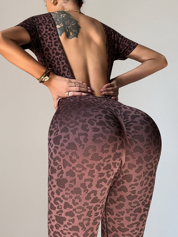 Leopard Print Backless Jumpsuit