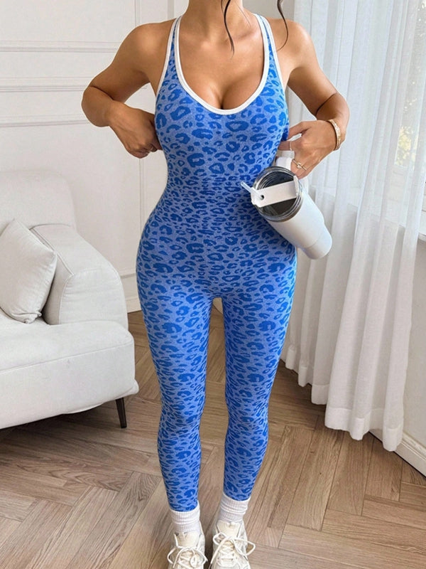 Leopard Print Cross Back Jumpsuit