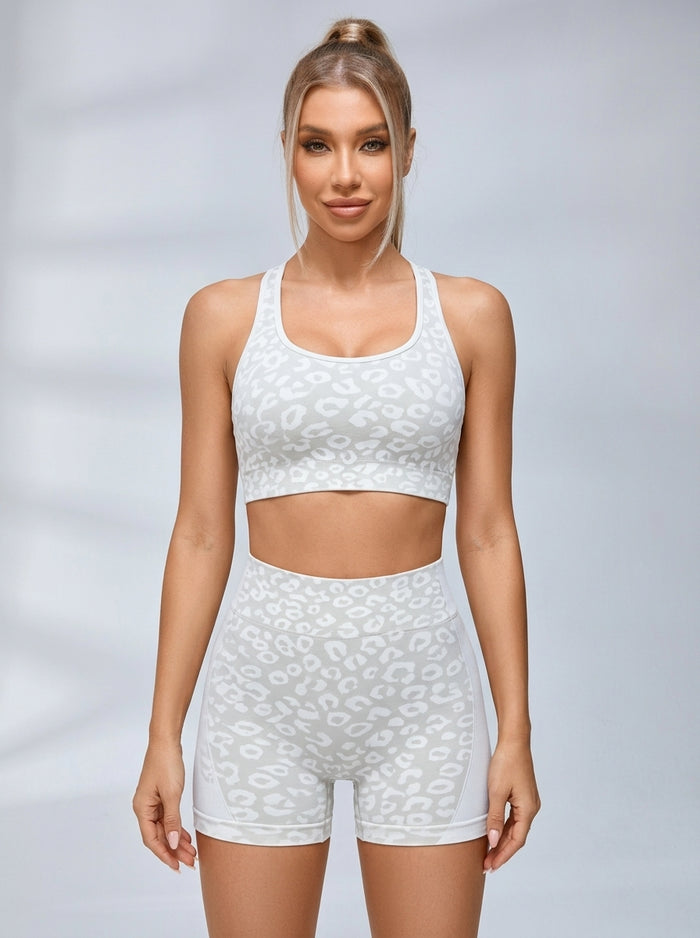 Leopard Print Cross Back Short Tracksuit