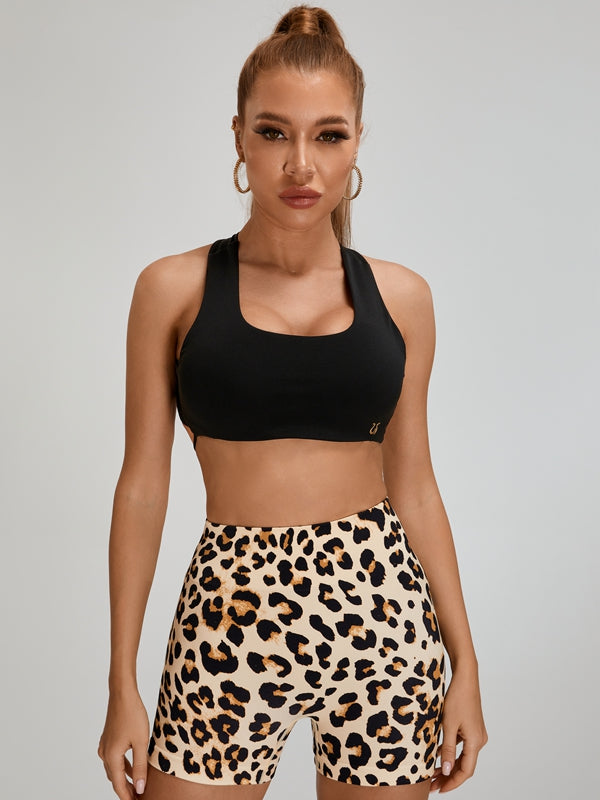 Leopard Print Cross Back Short Tracksuit