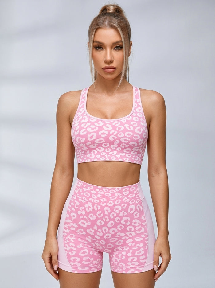Leopard Print Cross Back Short Tracksuit