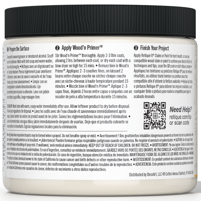 Retique It Liquid Wood Wood'n Primer in Bleached Wood, 16 Fl oz, showing the primer applied to a wood surface.