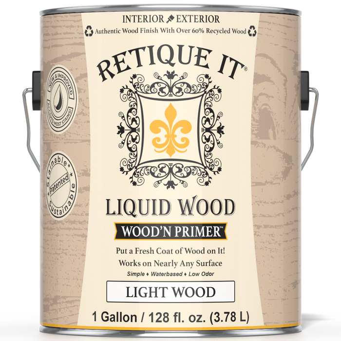 Retique It Liquid Wood Wood'n Primer in light wood color, 128 fl oz, suitable for wood surface preparation and finishing.