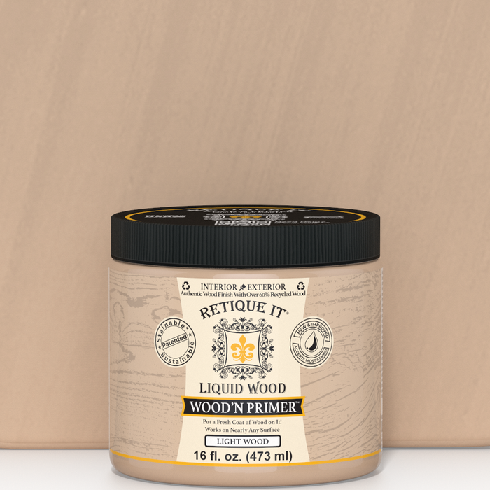 Light wood-colored primer swatch from Retique It Wood'n Primer series, designed for priming light wood surfaces.