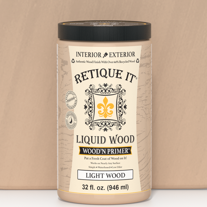Swatch of Liquid Wood Wood'n Primer in Light Wood color by Retique It, 32 fl oz primer for wood furniture and crafts.