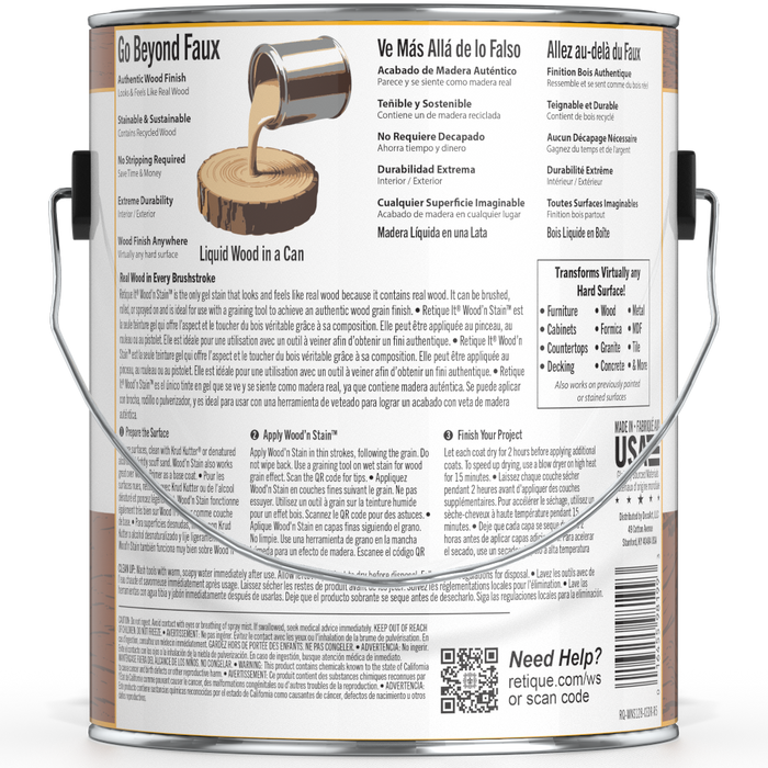 Liquid Wood Wood'n Stain by Retique It in cedar, 128 oz, showcasing the stain bottle with cedar-colored wood finish.