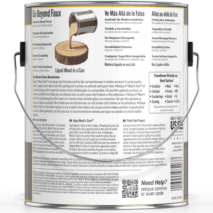 Liquid Wood Wood'n Stain by Retique It in Drift Wood, 128 oz, showcasing the stain's rich, natural wood finish on a surface.
