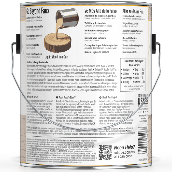 Liquid Wood Wood'n Stain in Pickled Oak by Retique It, 128 oz, showing the stain color and container for wood finishing.