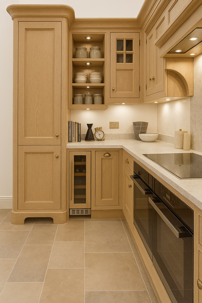 Retique It Wood'n Cabinet Kit with 12 pickled oak grained stain doors on modern kitchen cabinets.