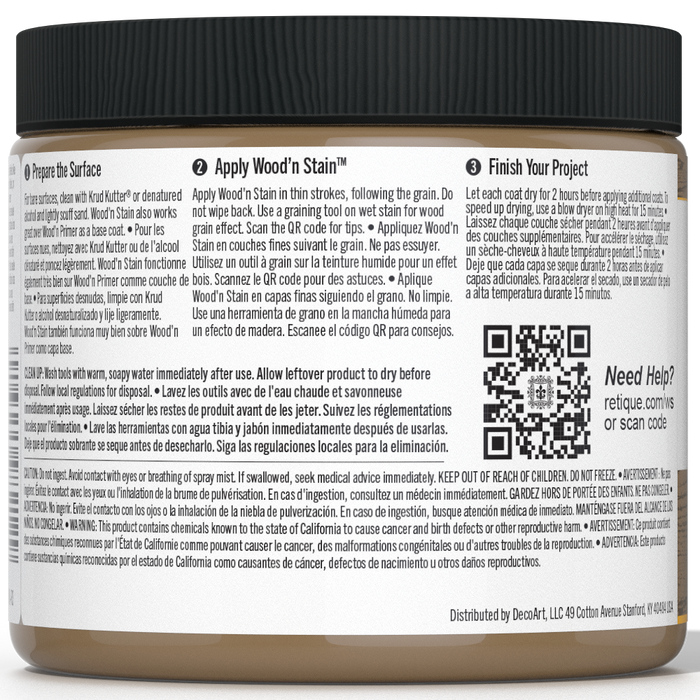 Retique It Liquid Wood Wood'n Stain in 16 oz Barn Wood color, showing the stain applied to wood surface.