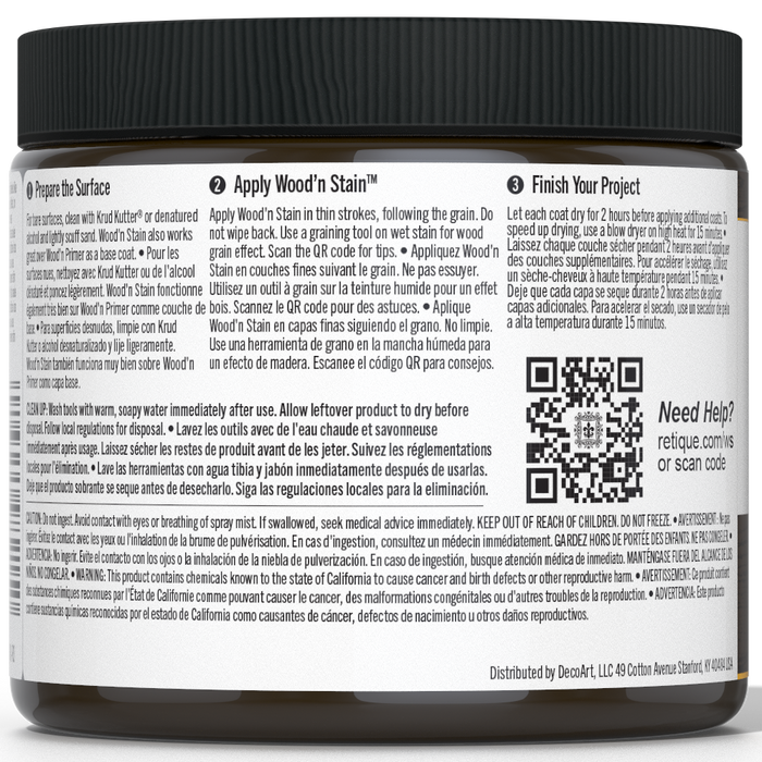 Retique It Liquid Wood Wood'n Stain in Charcoal, 16 oz, showcasing the dark wood stain applied to a surface.