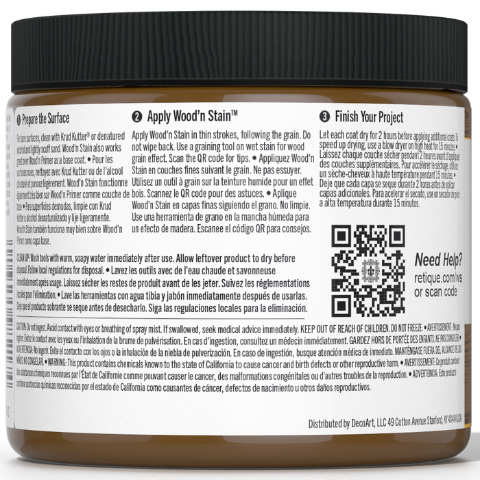 Retique It Liquid Wood Wood'n Stain in Dark Oak, 16 oz bottle, showing rich dark oak wood stain for furniture and projects.