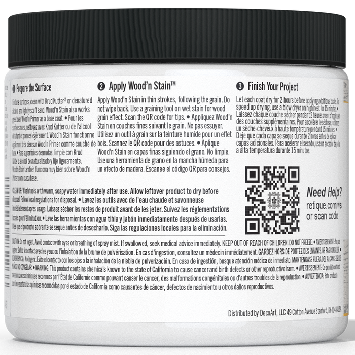 Retique It Liquid Wood Wood'n Stain 16 oz White Wash stain applied to wood surface, showcasing a light, whitewashed finish.