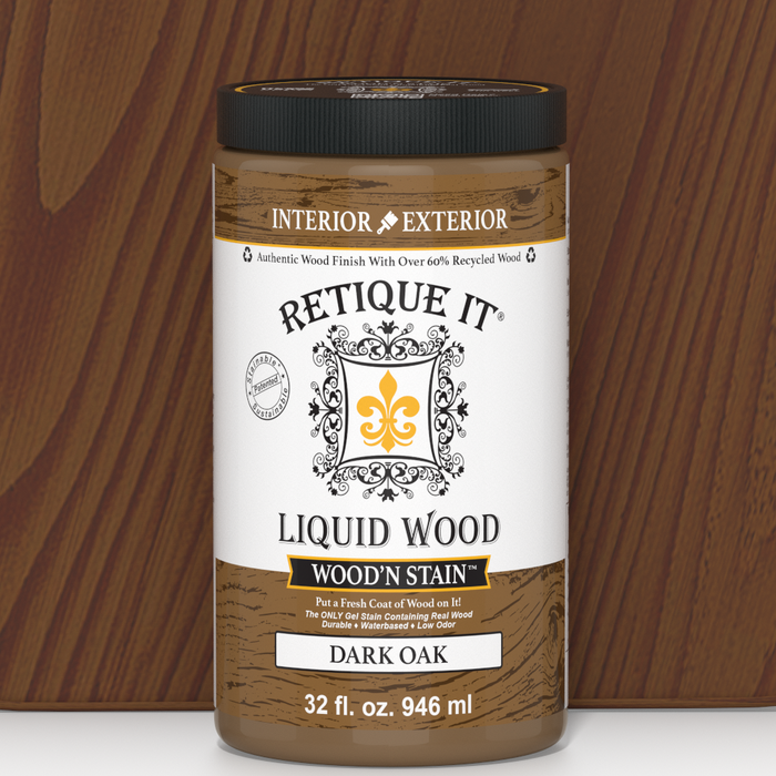 Dark oak liquid wood stain by Retique It, 32 oz bottle of wood stain for furniture and projects.