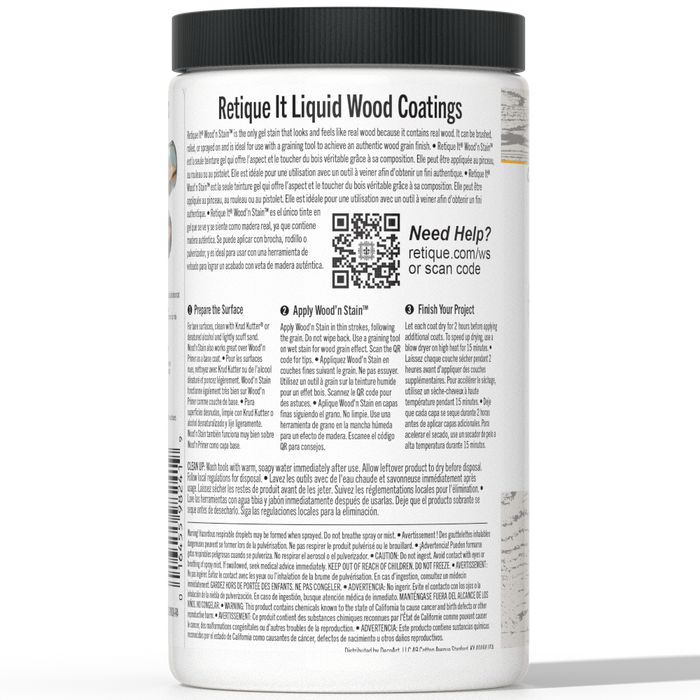 Retique It Liquid Wood Wood'n Stain 32 oz in White Wash, showing the stain's smooth application on wood surface.