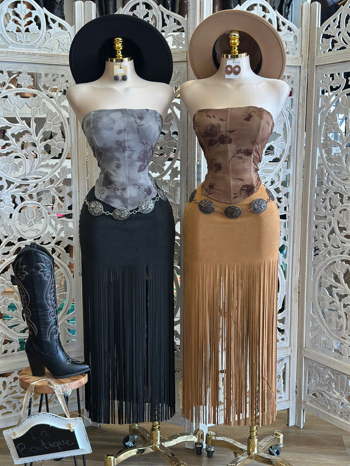 Long Fringe Skirt-Estira, Stretchy