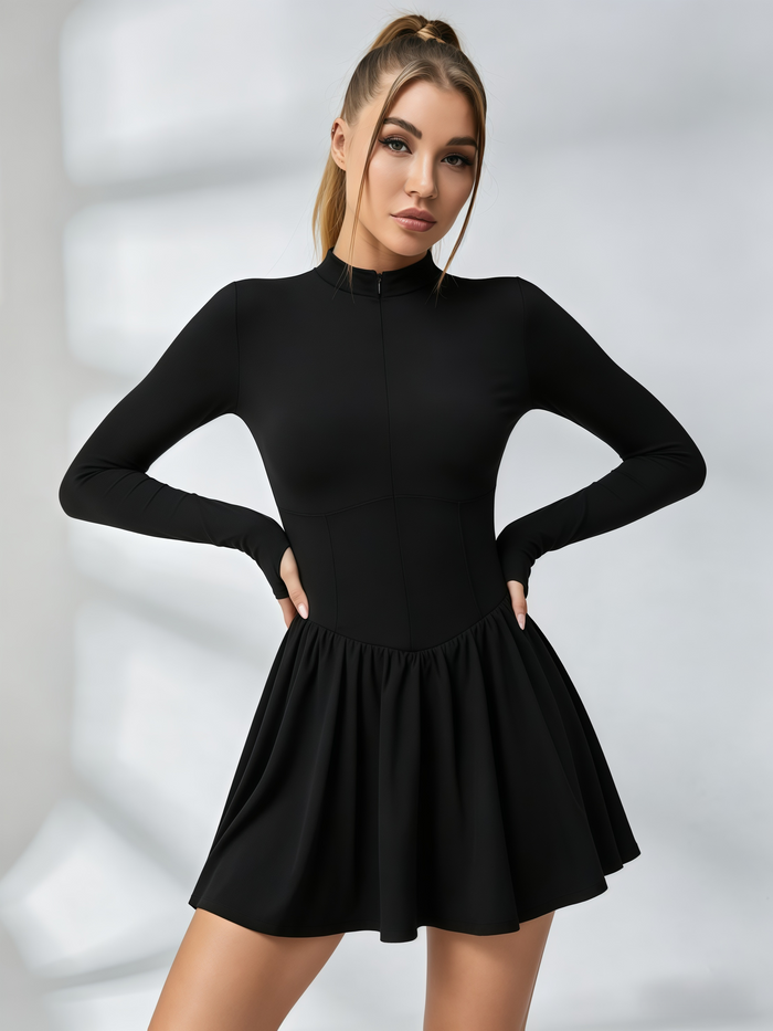 Long-Sleeve Quarter-Zip Tennis Dress