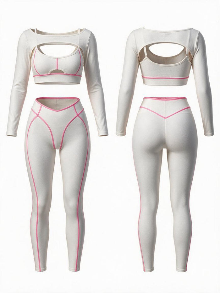 Long Sleeve Shrug Sports Bra Leggings Yoga Set