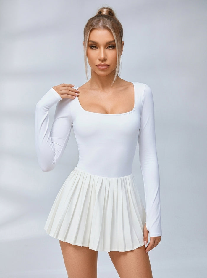 Long-Sleeve Square-Neck Tennis Dress