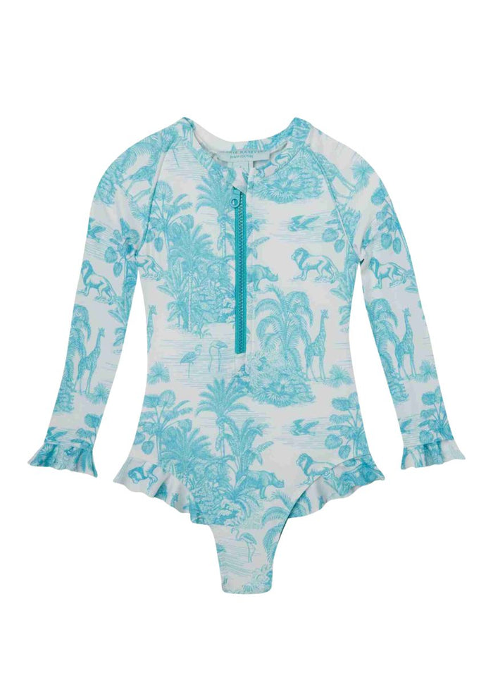 One-Piece Marie Raxevsky Long Sleeve Zip Ruffles Surf Suit Jungle Turquoise Apoella