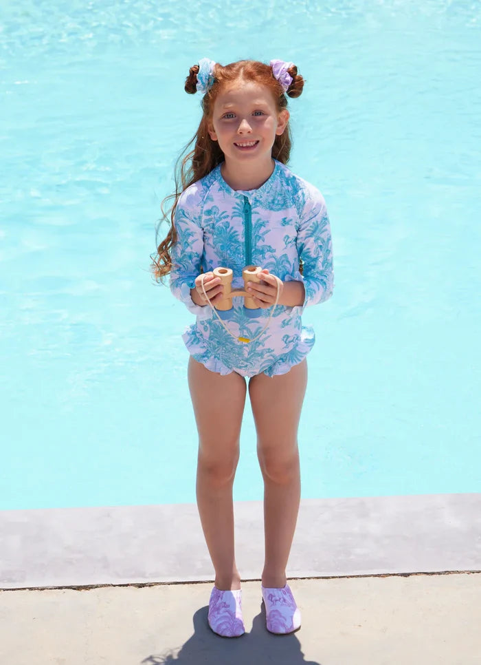 One-Piece Marie Raxevsky Long Sleeve Zip Ruffles Surf Suit Jungle Turquoise Apoella
