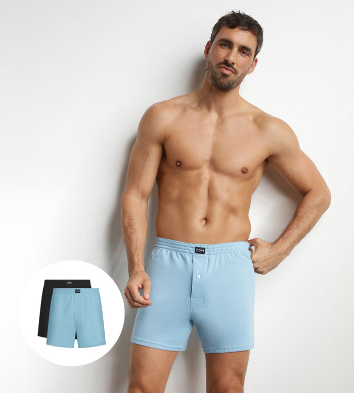 Lot de 2 caleçons homme en coton Noir Bleu Dim