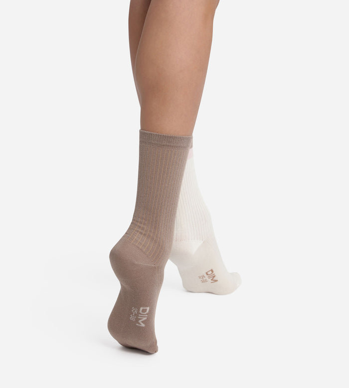 Lot de 2 paires de chaussettes en coton Taupe Ivoire Dim Modal