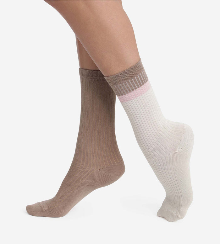 Lot de 2 paires de chaussettes en coton Taupe Ivoire Dim Modal