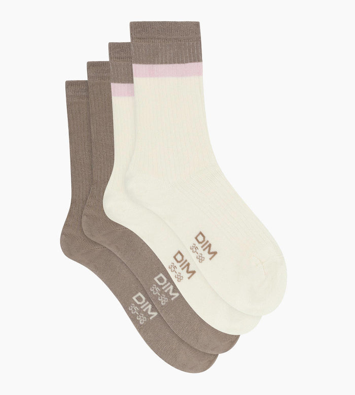 Lot de 2 paires de chaussettes en coton Taupe Ivoire Dim Modal