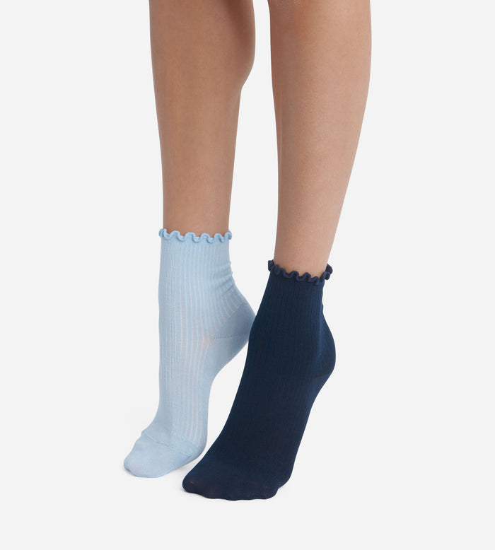 Lot de 2 paires de chaussettes femme à volants Marine Dim Modal
