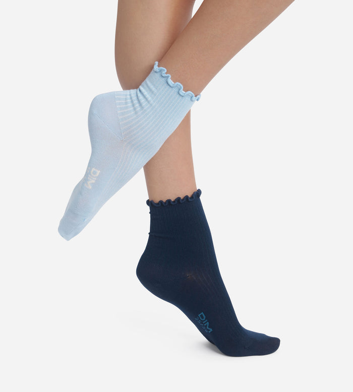 Lot de 2 paires de chaussettes femme à volants Marine Dim Modal