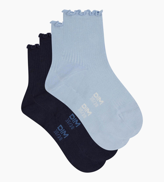 Lot de 2 paires de chaussettes femme à volants Marine Dim Modal