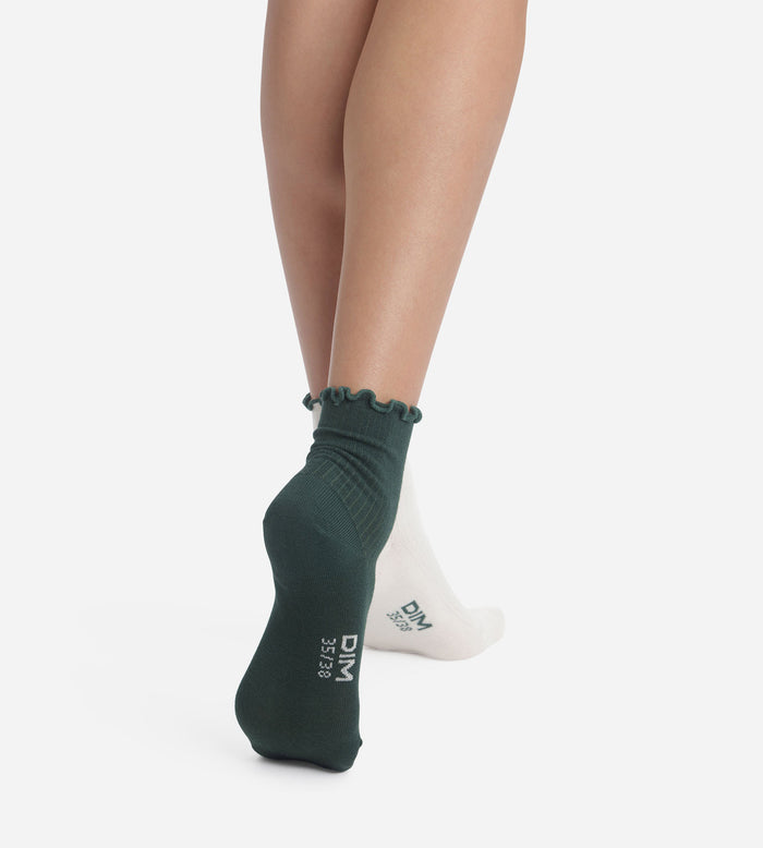 Lot de 2 paires de chaussettes femme à volants Pin Ivoire Dim Modal