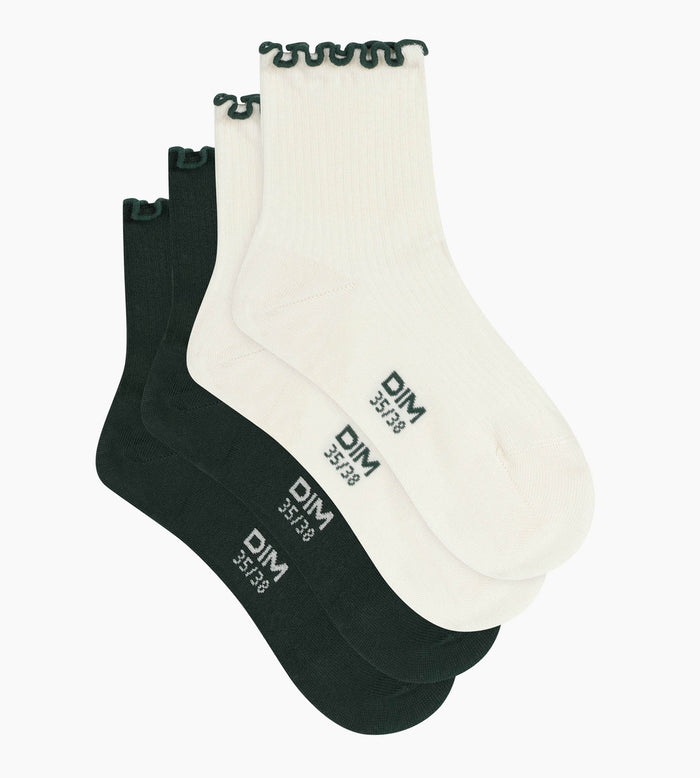 Lot de 2 paires de chaussettes femme à volants Pin Ivoire Dim Modal