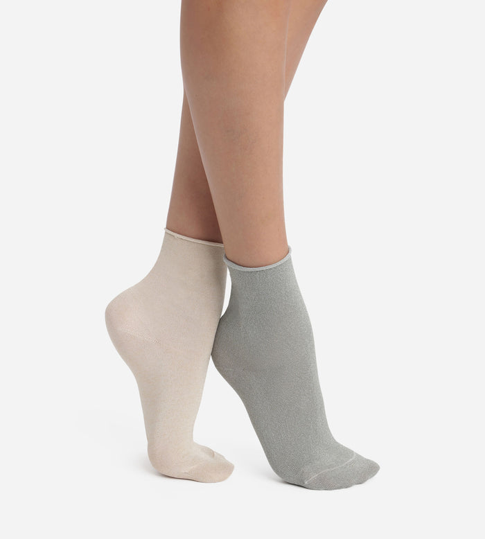 Lot de 2 paires de chaussettes femme lurex Kaki Beige Dim Mode