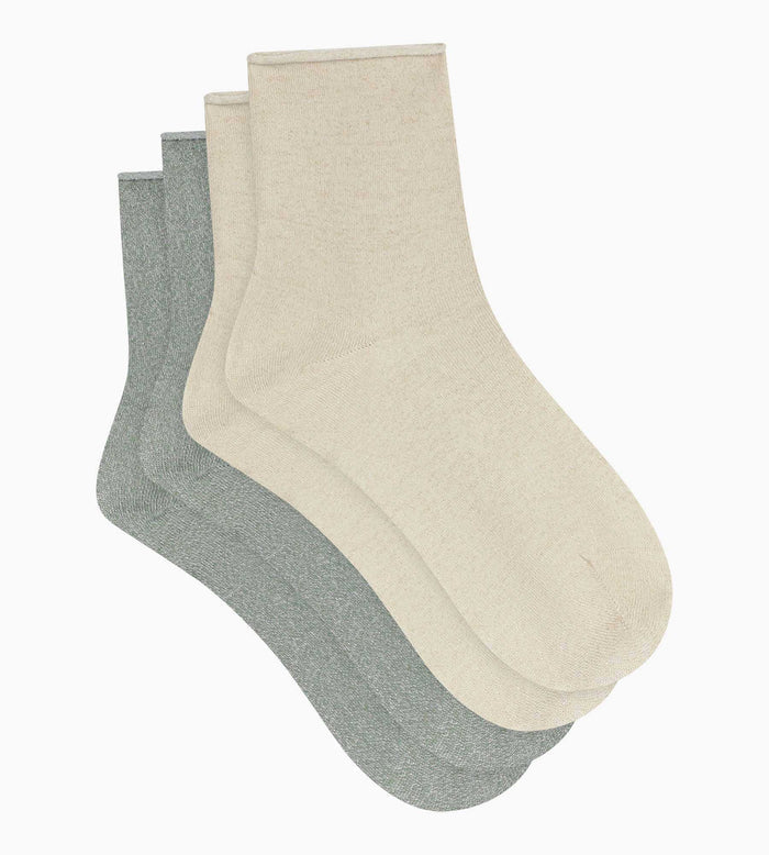 Lot de 2 paires de chaussettes femme lurex Kaki Beige Dim Mode