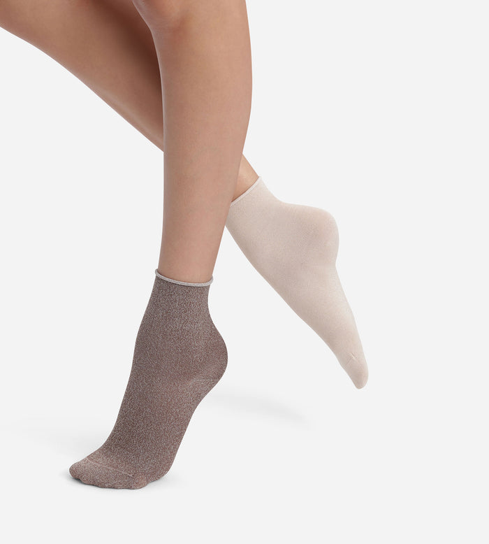 Lot de 2 paires de chaussettes femme lurex Marron Dim Mode