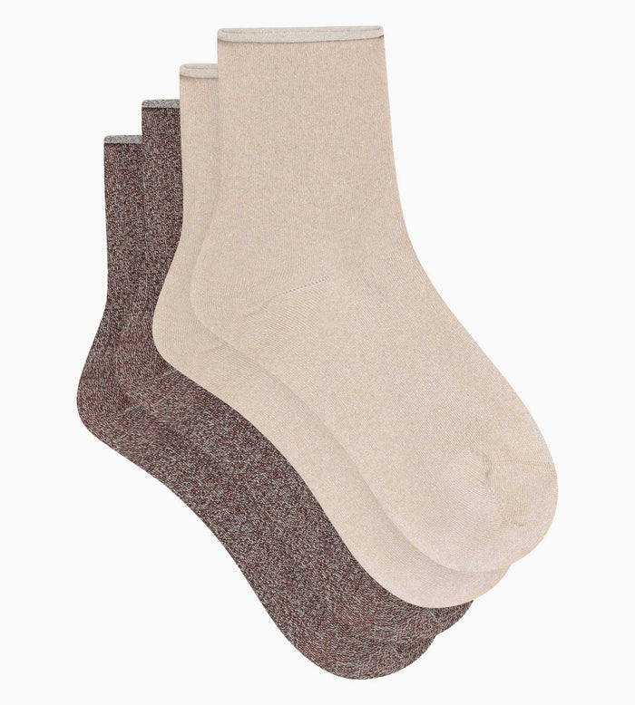 Lot de 2 paires de chaussettes femme lurex Marron Dim Mode