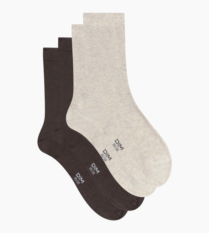 Lot de 2 paires de chaussettes femme Marron Beige Dim Coton
