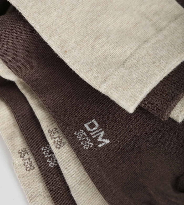 Lot de 2 paires de chaussettes femme Marron Beige Dim Coton