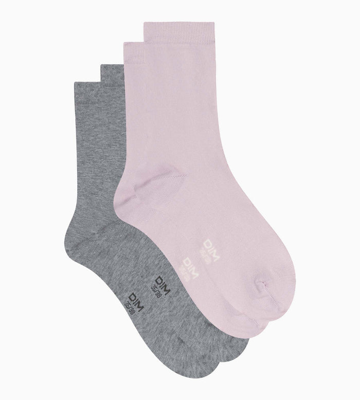 Lot de 2 paires de chaussettes femme Rose Gris Dim Coton