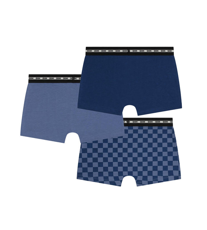 Lot de 3 boxers enfant Damier Bleu Dim Coton Stretch