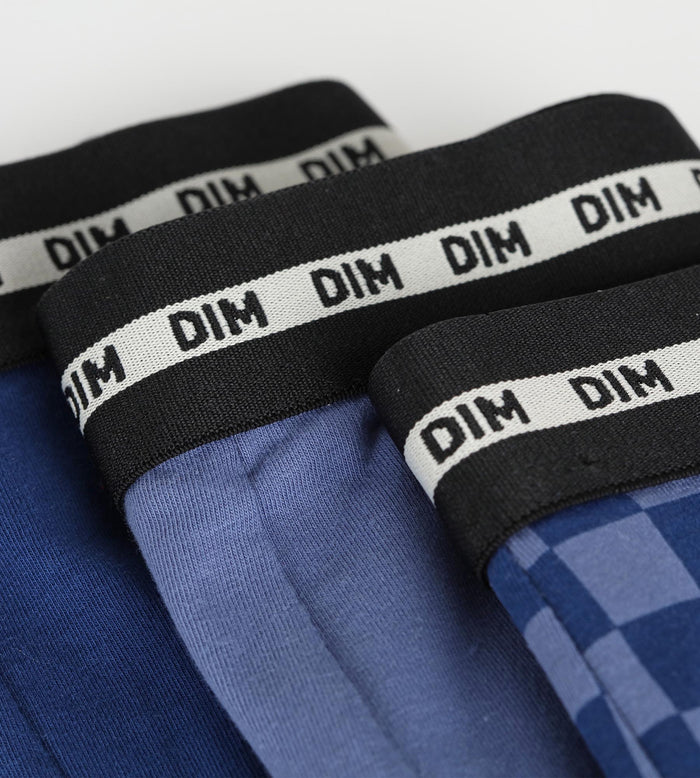 Lot de 3 boxers enfant Damier Bleu Dim Coton Stretch