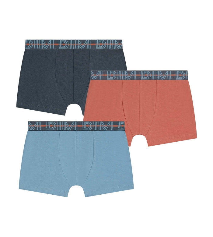 Lot de 3 boxers garçon Bleu Abricot Gris Coton Stretch Kids