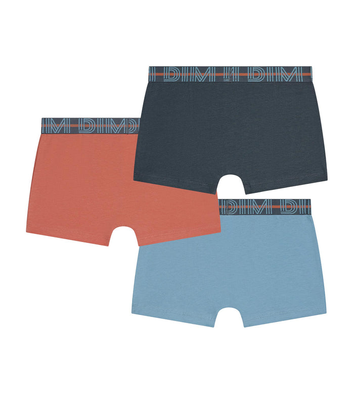Lot de 3 boxers garçon Bleu Abricot Gris Coton Stretch Kids